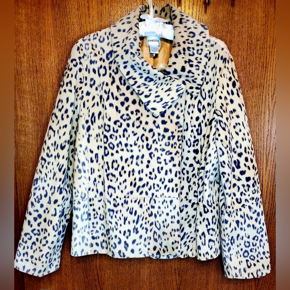 Chico's Animal Print Teddy Jacket - Cream and Black